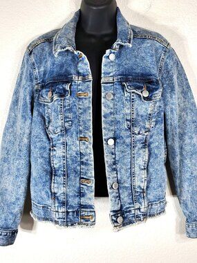 Simply Vera Vera Wang Womens Denim Jacket Small Distressed Frayed Hem
